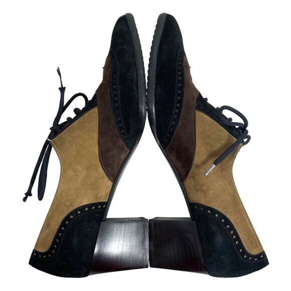 Salvatore Ferragamo Wingtip Lace Up Oxford Suede Square Toe Derby High Heels - Picture 4 of 10